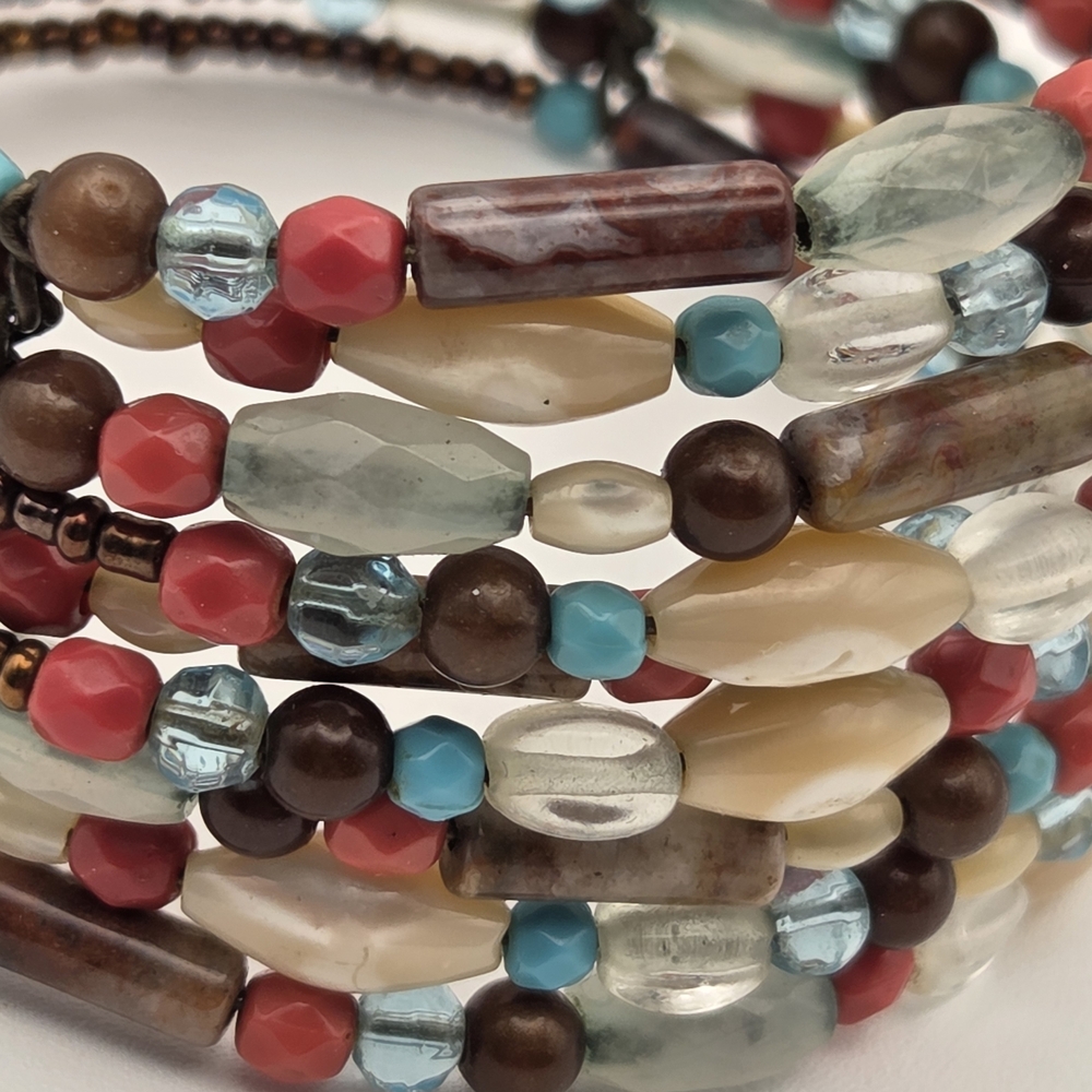 Boho Beaded Bracelet Earthy Tones Flexible Colorful - Picture 4 of 12